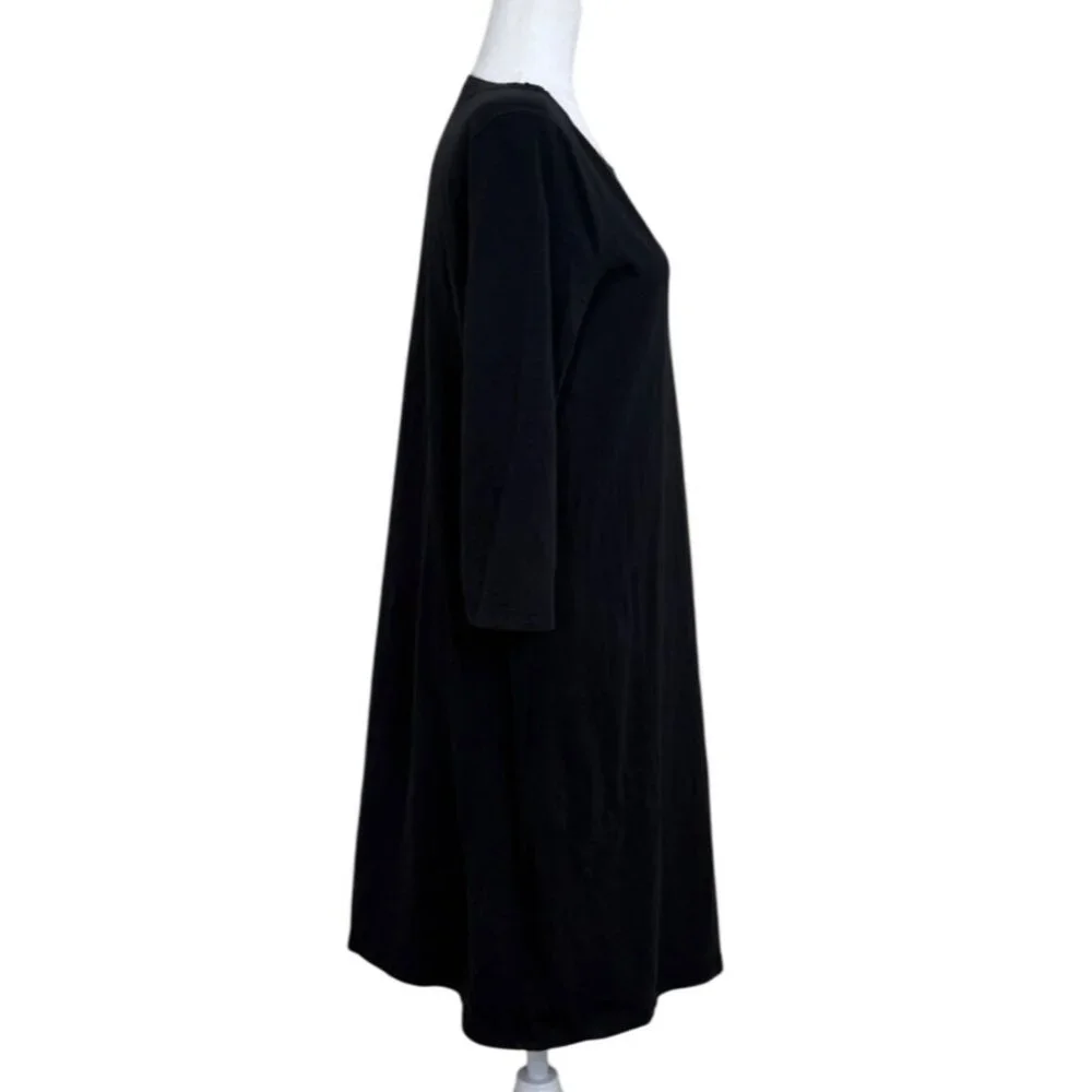 Garnet Hill Womens Midi Dress 3/4 Sleeve Black Cotton Minimalist Size 8 - Picture 2 of 8